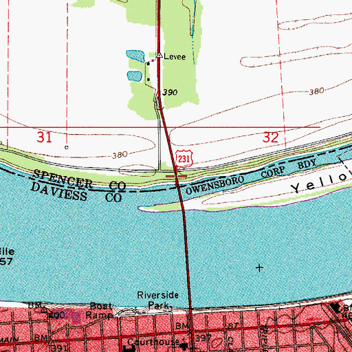 Topographic Map of Owensboro Bridge, IN