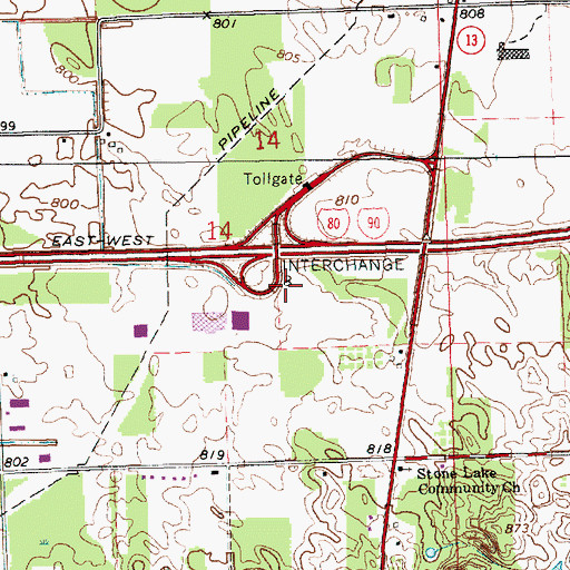 Topographic Map of Interchange 8, IN
