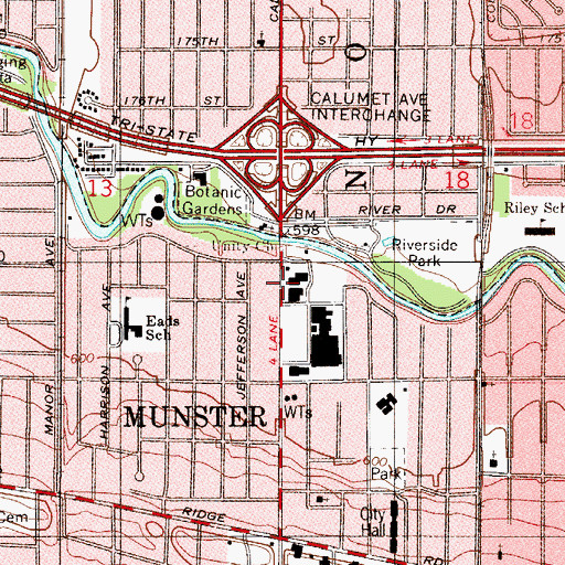 Topographic Map of Calumet Avenue Interchange, IN