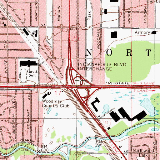 Topographic Map of Indianapolis Boulevard Interchange, IN