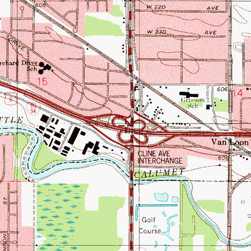 Topographic Map of Cline Avenue Interchange, IN