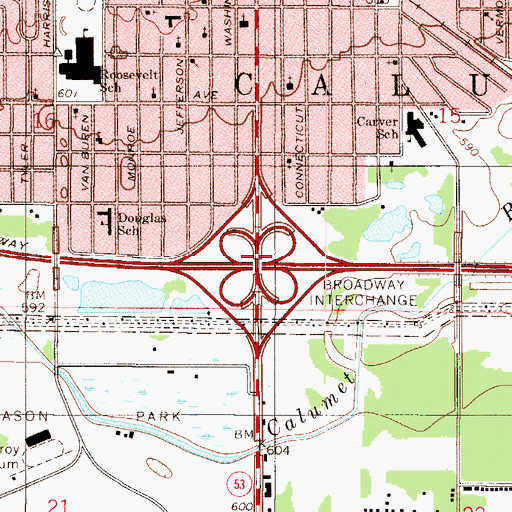 Topographic Map of Broadway Interchange, IN