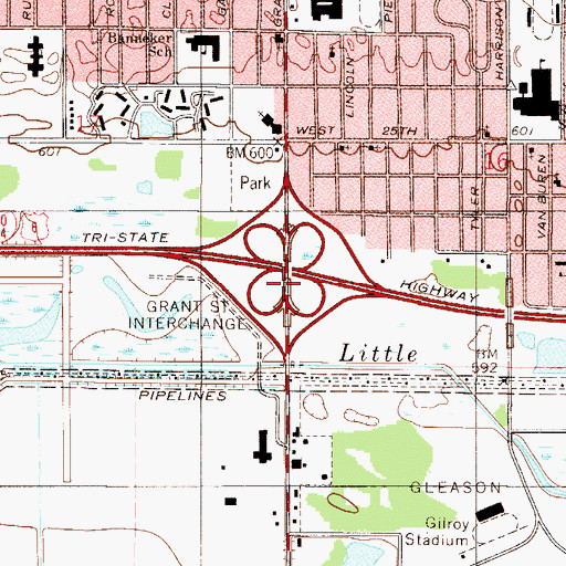 Topographic Map of Grant Street Interchange, IN
