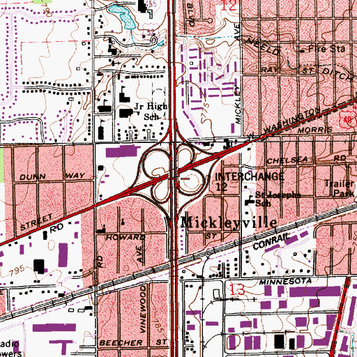 Topographic Map of Interchange 1, IN