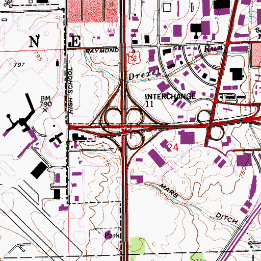 Topographic Map of Interchange 11, IN