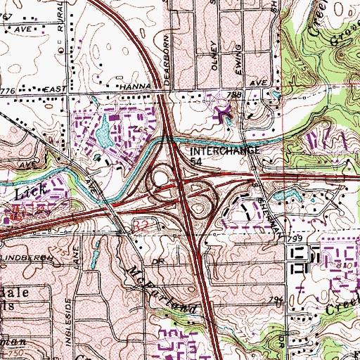 Topographic Map of Interchange 54, IN