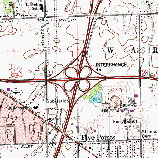 Topographic Map of Interchange 49, IN