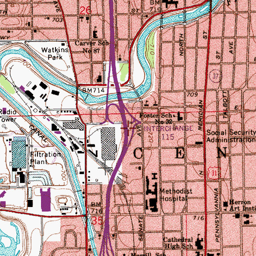 Topographic Map of Interchange 115, IN