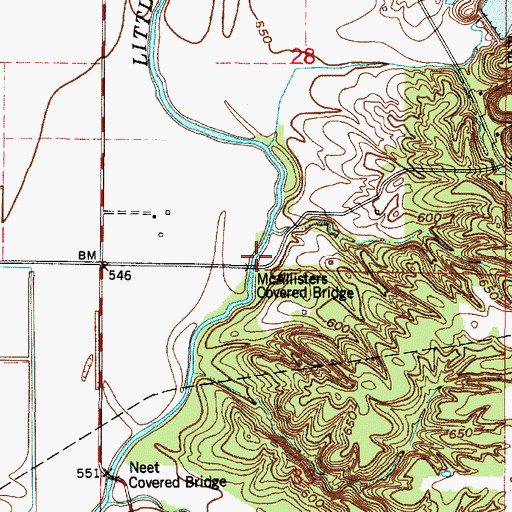 Topographic Map of McAllisters Covered Bridge, IN