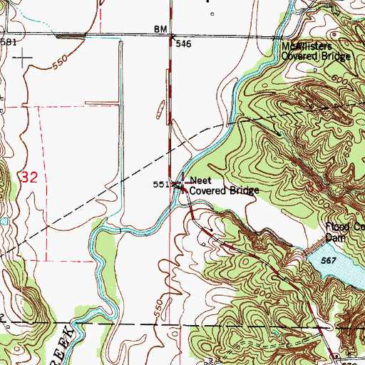 Topographic Map of Neet Covered Bridge, IN