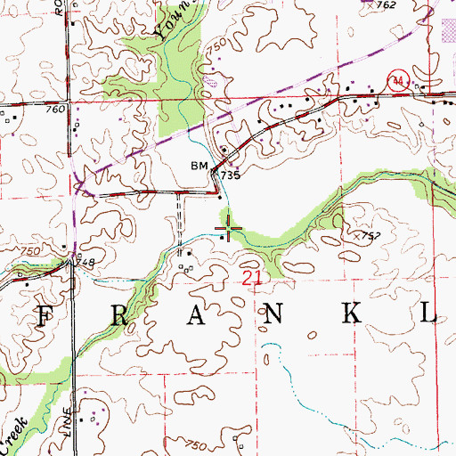 Topographic Map of Ray Creek, IN