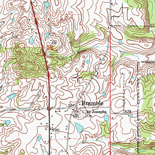 Topographic Map of Bramble, IN