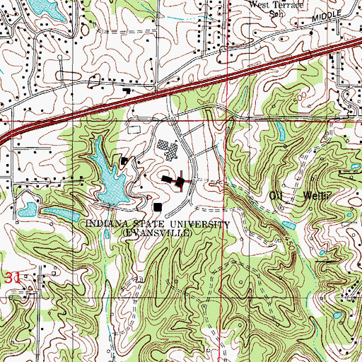 Topographic Map of University of Southern Indiana, IN