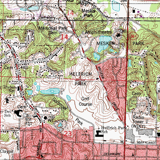 Topographic Map of Helfrich Park, IN