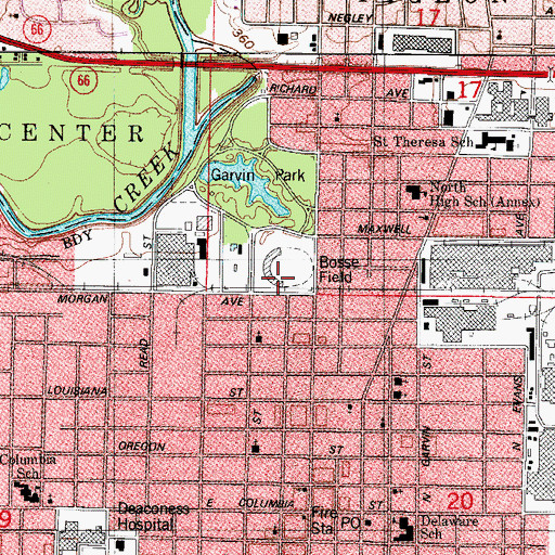 Topographic Map of Bosse Field, IN