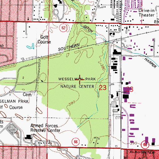 Topographic Map of Wesselman Park Nature Center, IN