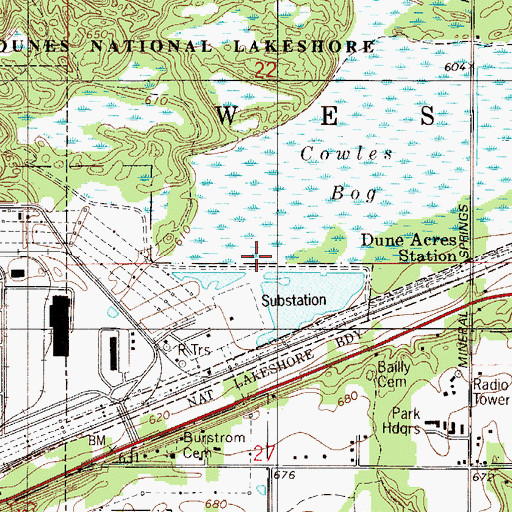 Topographic Map of Indiana Dunes National Lakeshore, IN