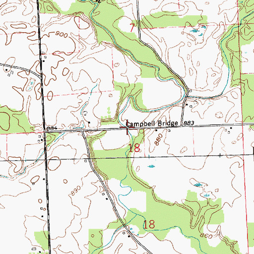 Topographic Map of Campbell Bridge, IN