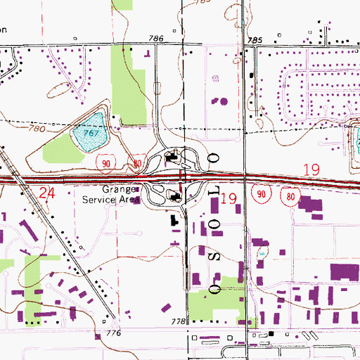 Topographic Map of Granger Service Area, IN