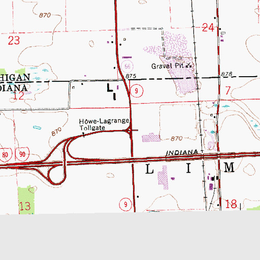 Topographic Map of Howe-Lagrange Tollgate, IN