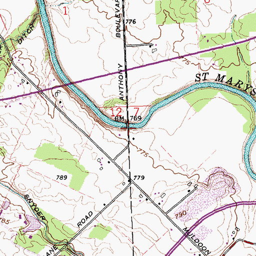 Topographic Map of Muldoon Bridge, IN