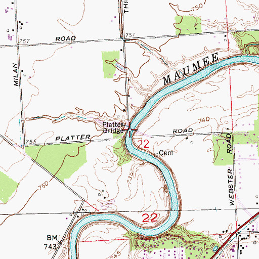 Topographic Map of Platter Bridge, IN