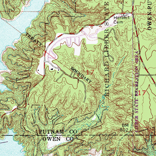 Topographic Map of Richard Lieber State Park, IN