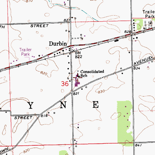 Topographic Map of Durbin Elementary School, IN