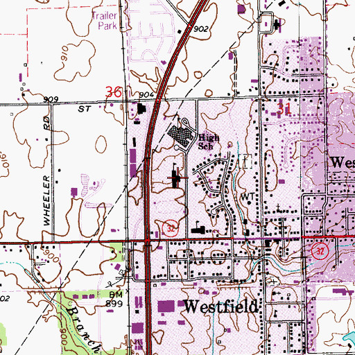 Topographic Map of Westfield Washington High School, IN