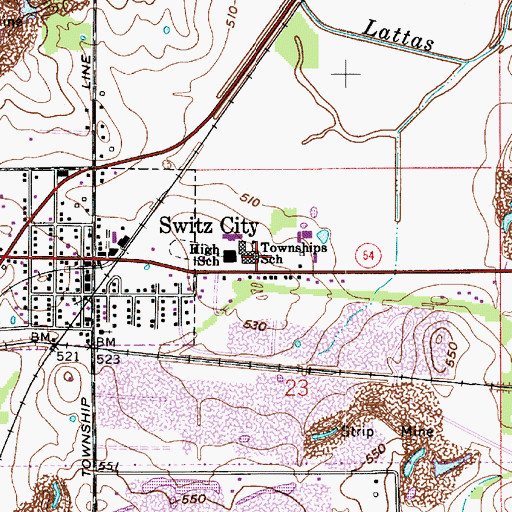 Topographic Map of Switz City Central School, IN