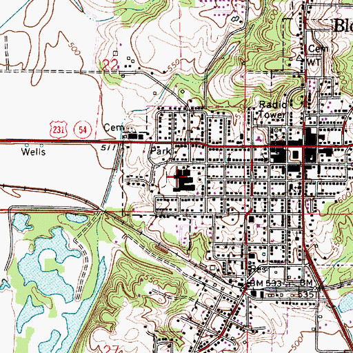 Topographic Map of Bloomfield Elementary School, IN