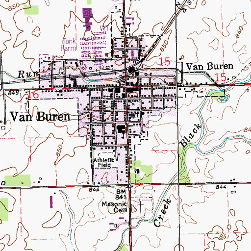 Topographic Map of Van Buren Elementary and Middle School, IN