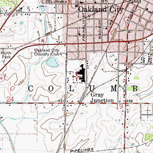 Topographic Map of Oakland City Elementary School, IN