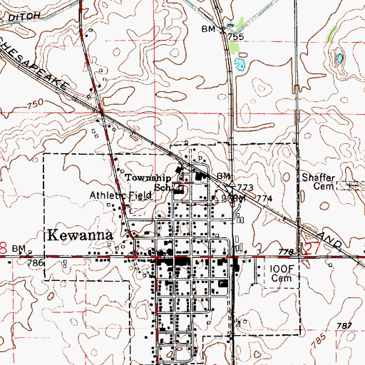 Topographic Map of Kewanna Elementary School, IN
