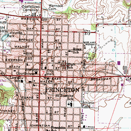 Topographic Map of Princeton Community High School, IN