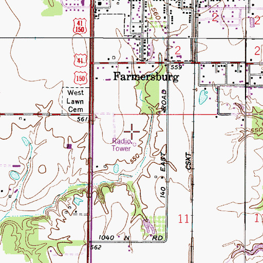 Topographic Map of WTHI-TV (Terre Haute), IN