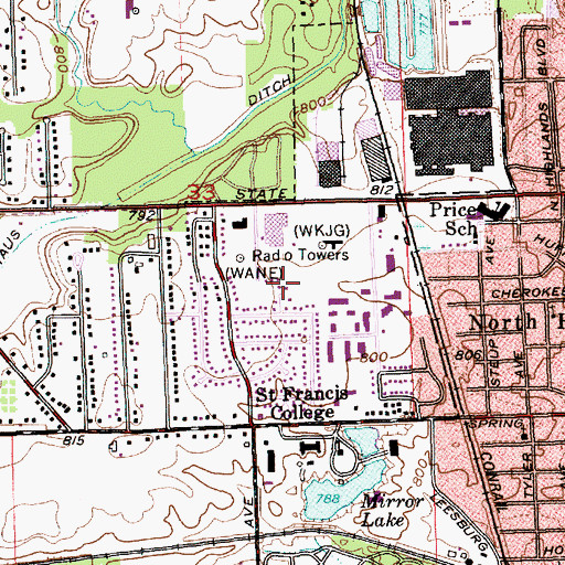 Topographic Map of WANE-TV (Fort Wayne), IN