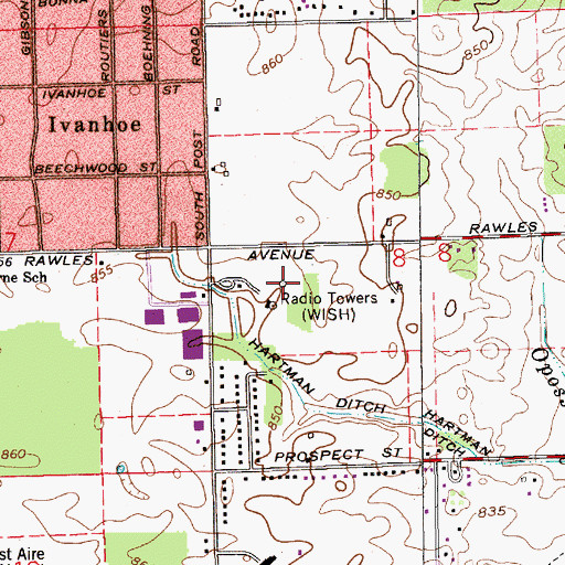 Topographic Map of WISH-TV (Indianapolis), IN