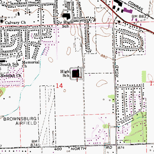 Topographic Map of Brownsburg High School, IN