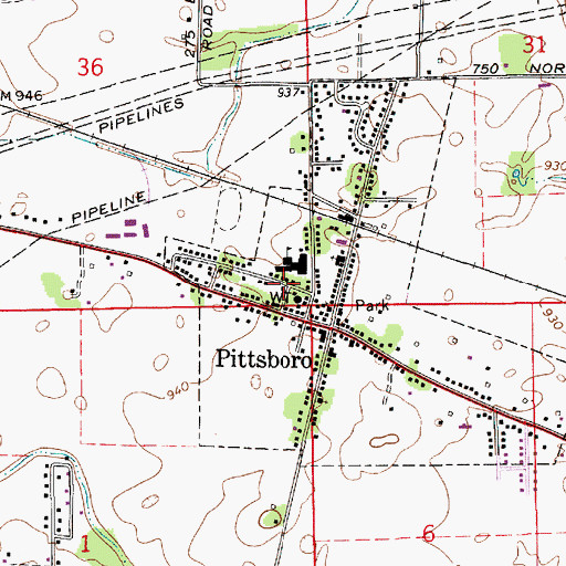Topographic Map of Pittsboro School, IN