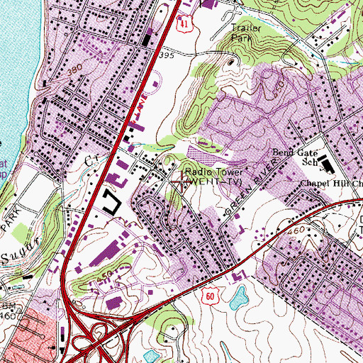 Topographic Map of WEHT-TV (Evansville), IN