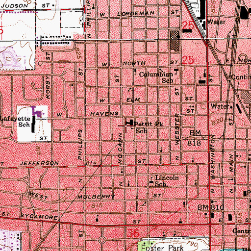 Topographic Map of Pettit Park Elementary School, IN