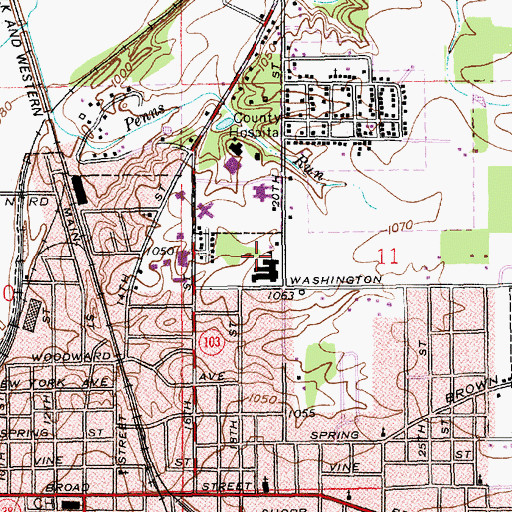 Topographic Map of Wilbur Wright Elementary School, IN