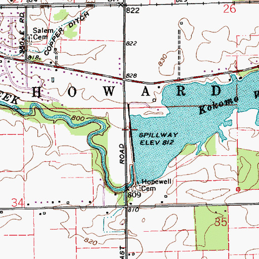 Topographic Map of Kokomo Waterworks Dam Number 2, IN