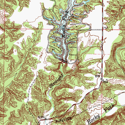 Topographic Map of Rocky Fork Lake Dam, IN