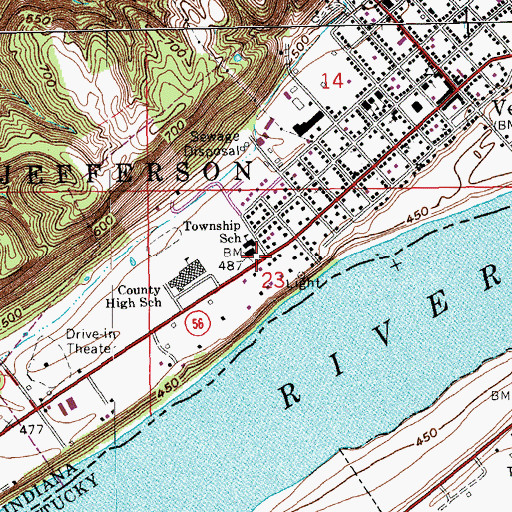 Topographic Map of Jefferson-Craig Elementary School, IN