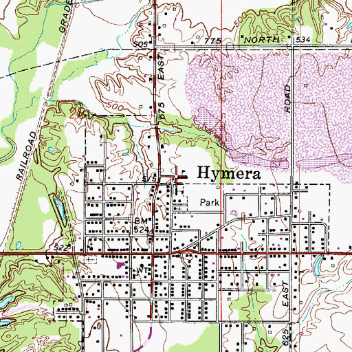 Topographic Map of Hymera Elementary School, IN