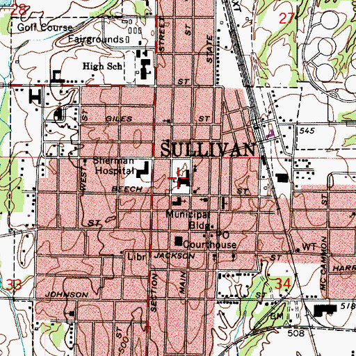 Topographic Map of Central Elementary School, IN