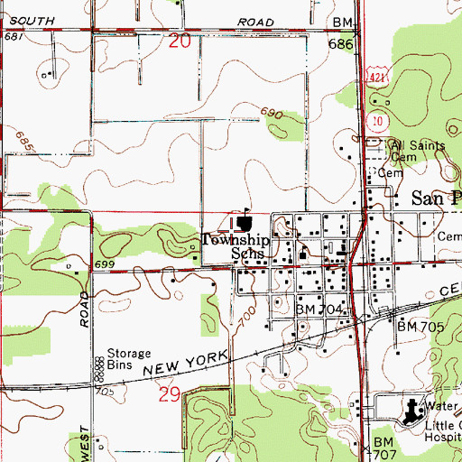 Topographic Map of San Pierre Elementary School, IN