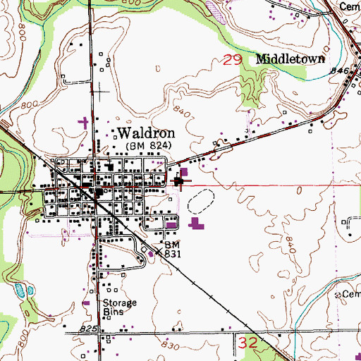 Topographic Map of Waldron Elementary School, IN
